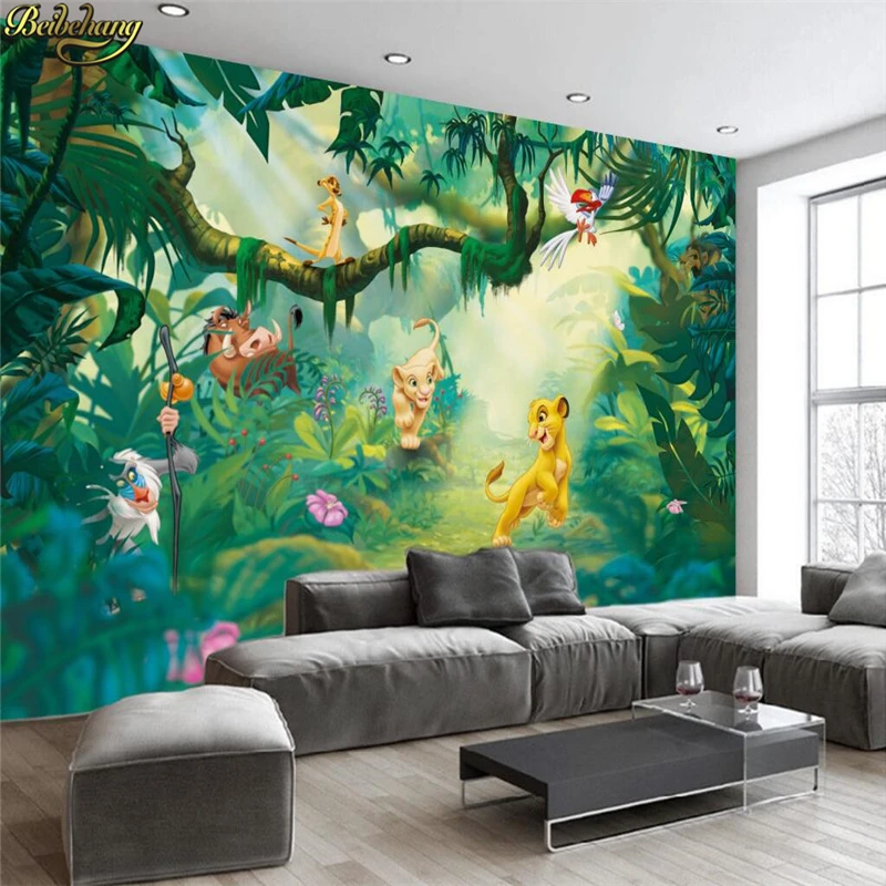 Custom Photo 3D Cartoon Animal Wallpaper Wood Background Wall Decorative wall paper for Children's Room Wall Painting Background