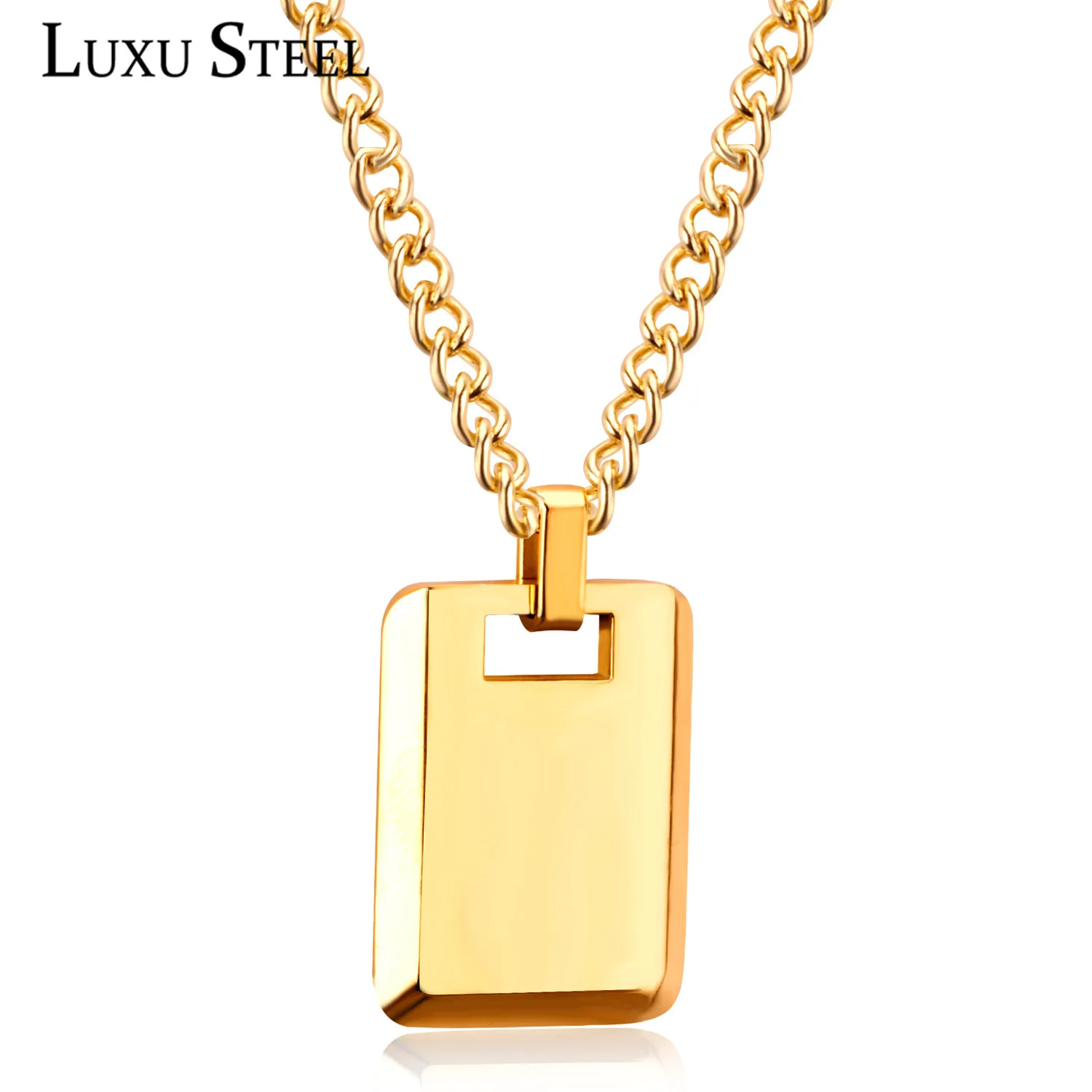 

LUXUSTEEL 45cm Link Chain Necklaces Gold/Silver Rectangle Pendant Necklaces Simple Style Choker Jewelry Female Dropshipping