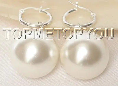 

Free Shipping >> new hot Dangle big 20mm white round sea shell pearls earring 925sc E55