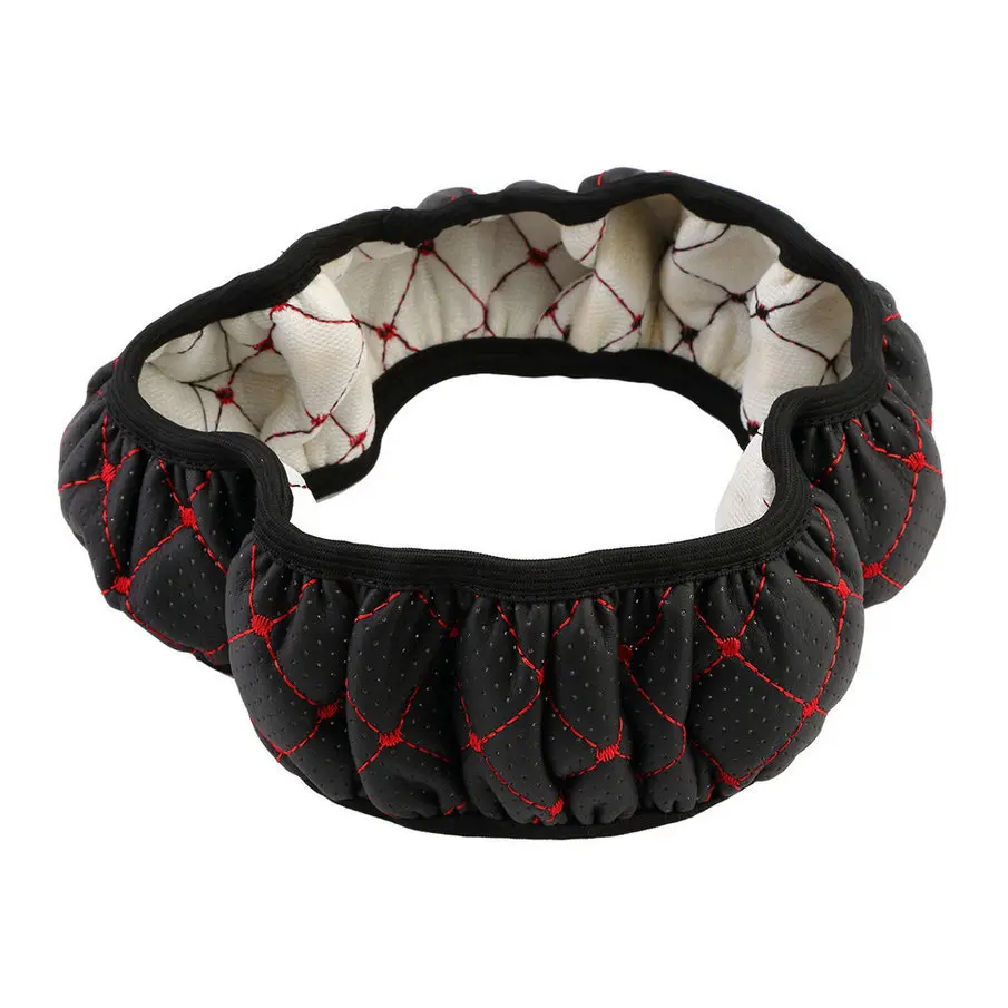

New Korean Plaid Car Leather Embroidery Elastic Skidproof Stretch-On Auto Steering Wheel Cover With Needle Hole hot selling