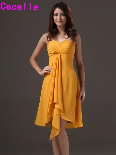 Simple Yellow A Line Sweetheart Short Chiffon Beach Bridesmaid Dresses Gowns Wedding Party Dresses Cheap Rustic Bridesmaid Robes
