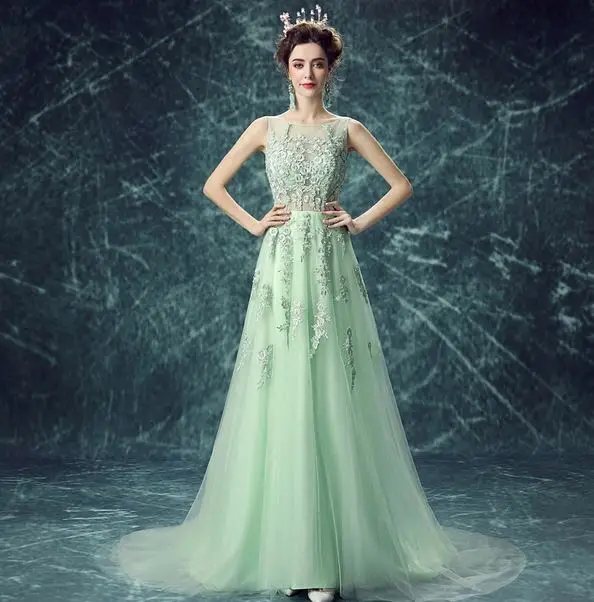 Robe demoiselle d'honneur2019 Новое Кружевное бисерное сексуальное прозрачное зеленое платье подружки невесты из Алина Длинные свадебные платья Длинные Большие размеры - Цвет: Mint Green