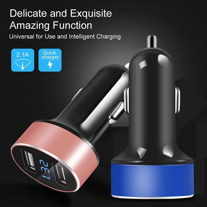

Smart Car Charger USB Dual Ports LED Display 5V 1/2A Mobile Phone Charger Adapter for Xiaomi IPhone Huawei P10 Samsung HTC