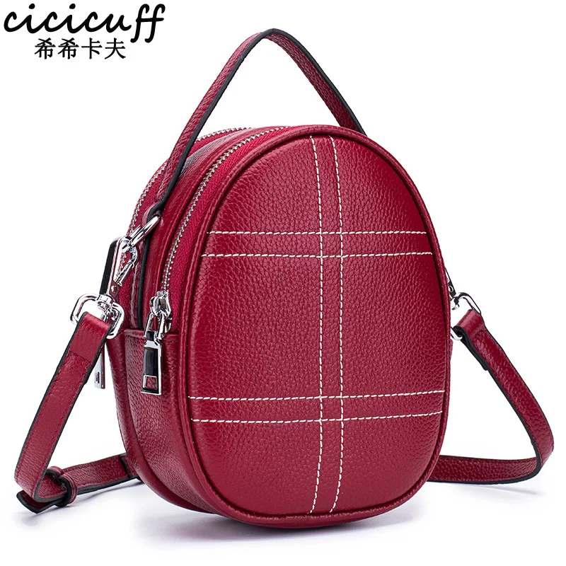 

CICICUFF Genuine Leather Bag Women Single Shoulder Messenger Bags Double Zipper Handbag Phone Clutch Purse Bucket Bag 2019 New