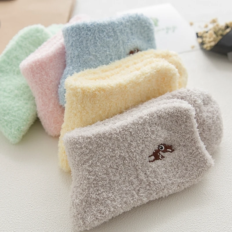 

Embroidery Cat Deer Thickening Women Cotton Lovely Plush Keep Warm Sleep Ladies Funny Cute Socks Hosiery Winter Kawaii
