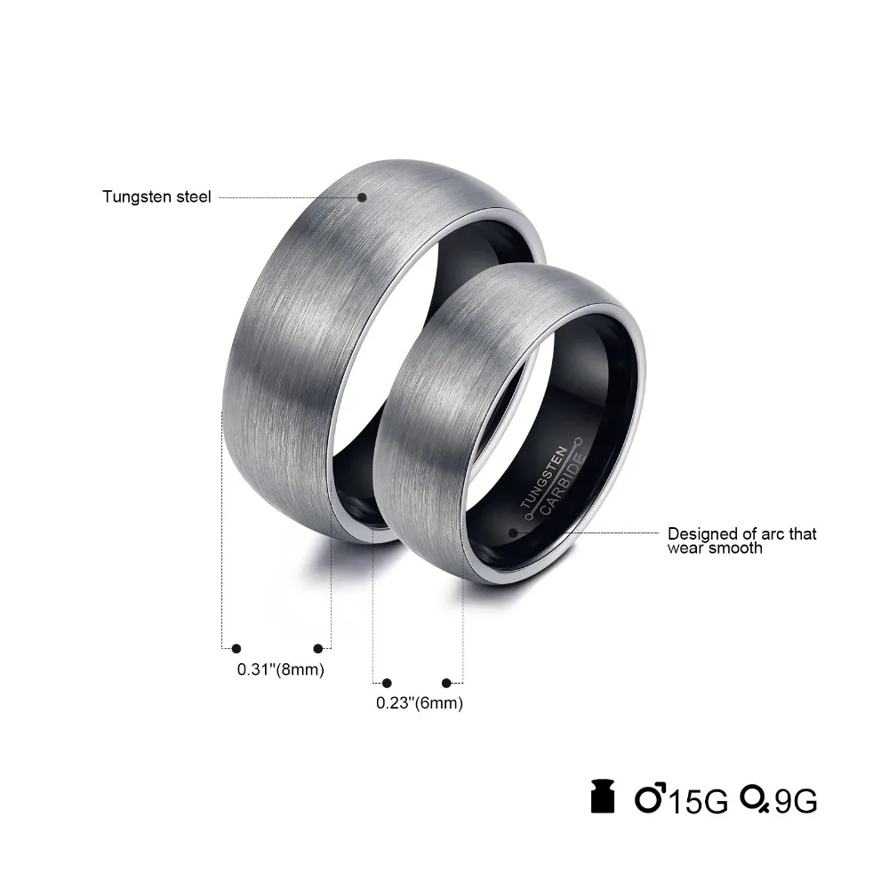 simple Couple Rings Tungsten Steel Wedding Engagement Ring Rose Gold or Black Color Men Women Jewelry Never Fade