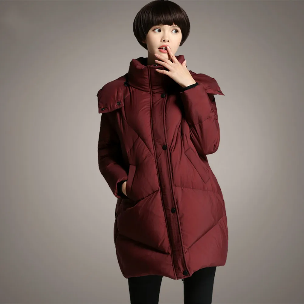Fashion New Women's Duck Down Jackets Middle Long Hooded