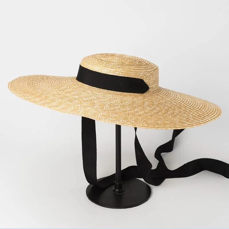 Женская натуральная солома-рафия шляпа с ленточным галстуком 15 см шляпа с полями Дерби пляжная шляпа от солнца летняя кепка с широкими полями с защитой от ультрафиолета женские шляпы R6