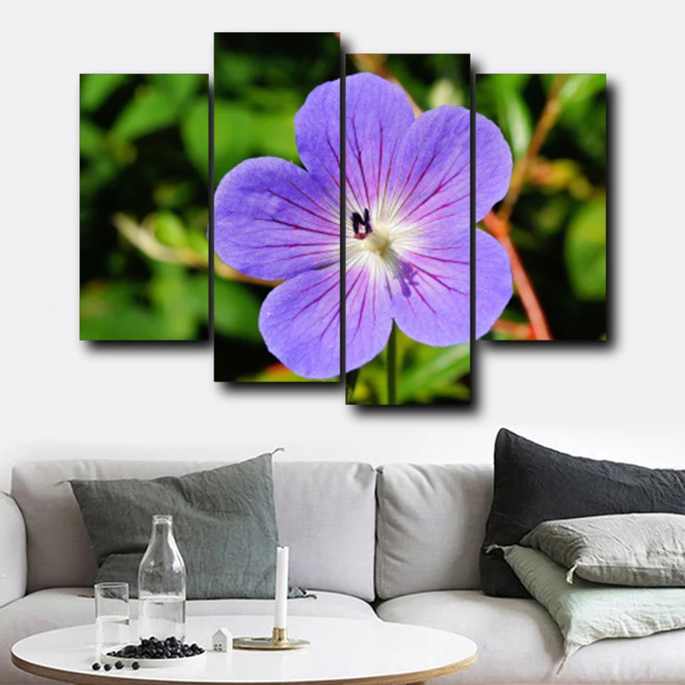 

Laeacco 4 Panel Spring Purple Flower Garden Posters and Prints Wall Art Canvas Painting for Home Living Room Wedding Decoration