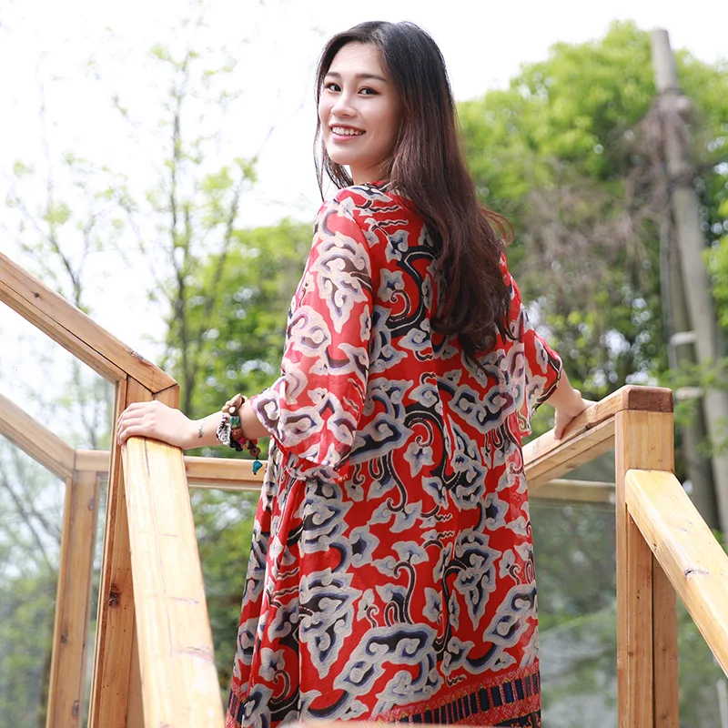 Cou Floral Jiqiuguer D'été V Plus Cheville G182y089 Robes Trimestre Lâche Longueur Trois Femmes Lanon Décontracté Bohème 100 De U5fq05wr