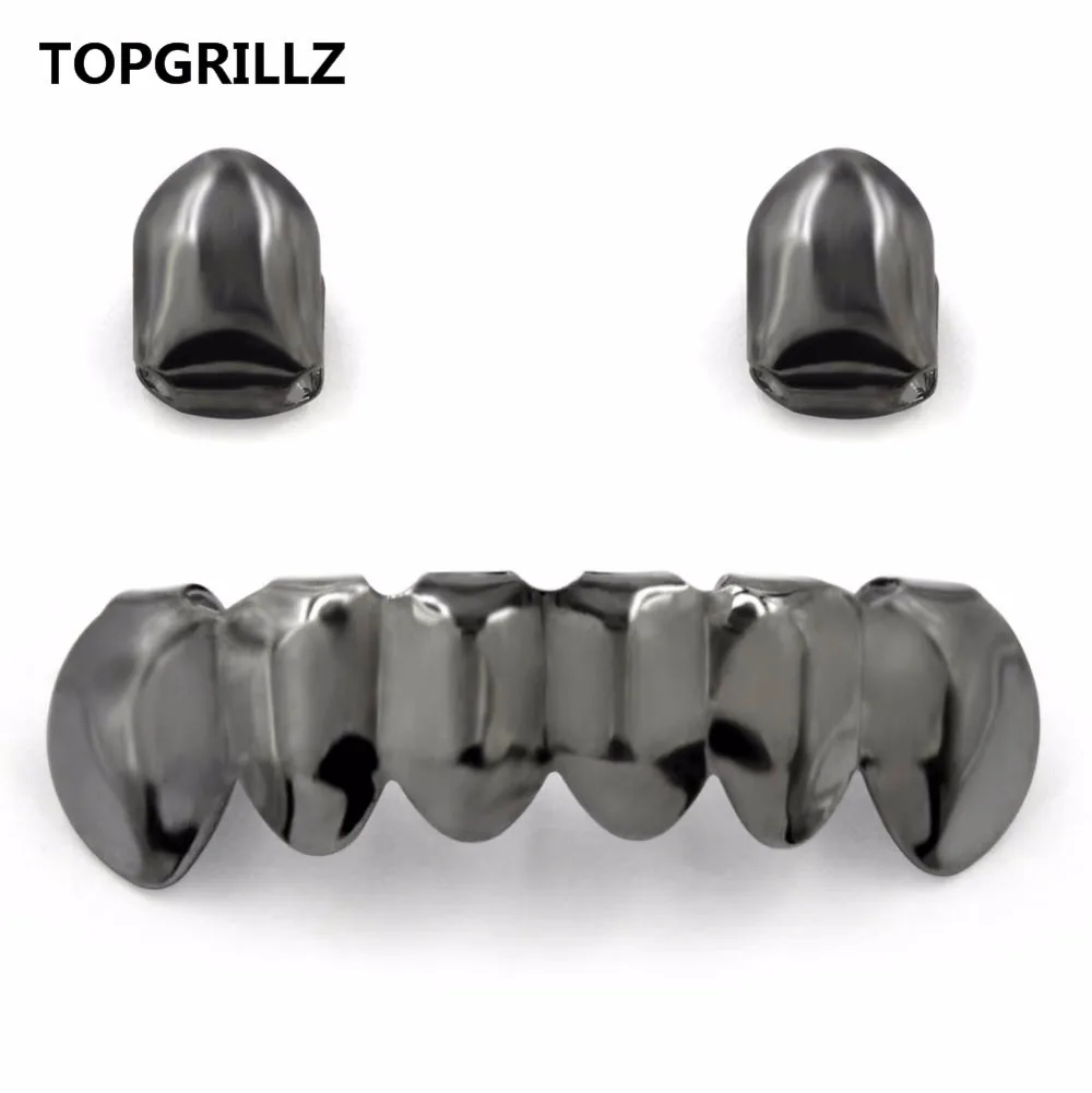 TOPGRILLZ, новинка, на заказ, подходит в стиле хип-хоп, Розовая позолота, набор горлышков для рта, 2 шт., один топ и 6 зубов, нижний набор, черный пистолет, грили