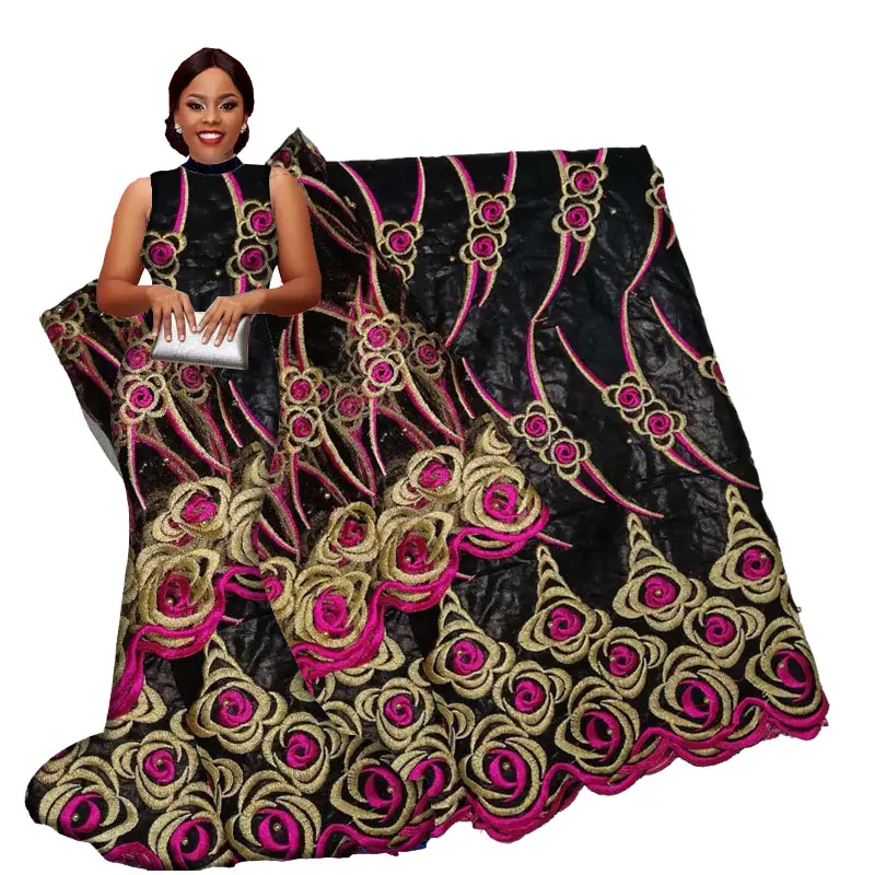 

African lace fabric guinea bazin riche fabric set with 2yard french net lace for blouse 2018 latest bazin riche getzner B171119