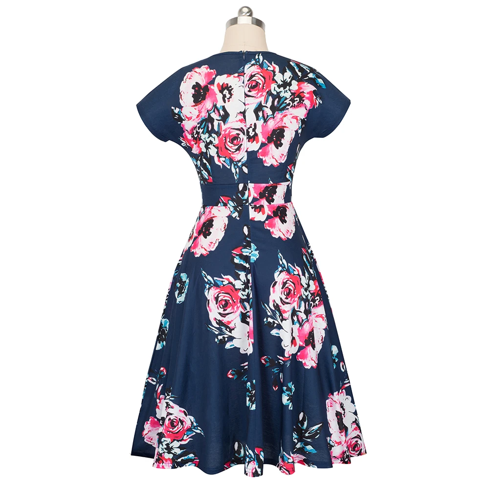 Хорошее-forever винтажное элегантное плиссированное платье с цветочным принтом и круглым вырезом трапециевидной формы Pinup деловые вечерние женские Расклешенные платья A102
