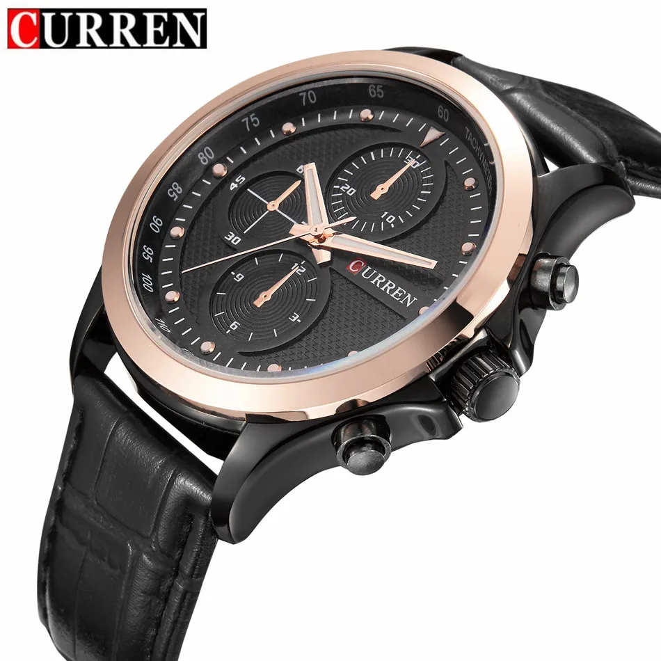 

Mens Watches Curren Black Quartz Watch Waterproof Leather Strap Male Clock Fashion Casual Sport Men Wristwatch Relogio Masculino