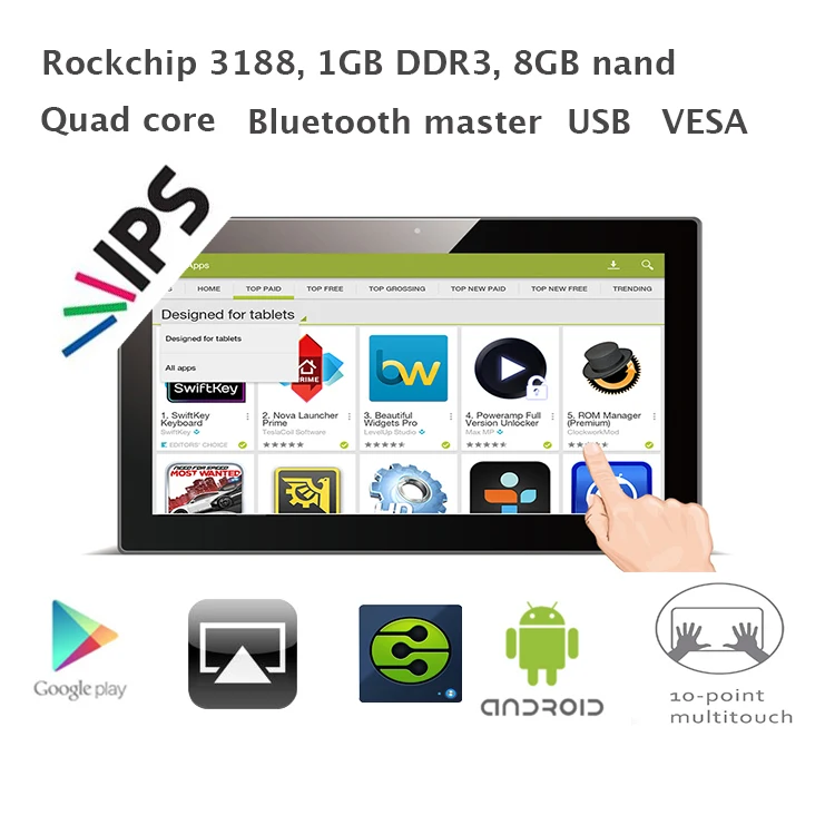 13,3-дюймовый Android 4 ядра все-в-одном ПК (ips 1600*900, RK3188, 1 ГБ Оперативная память 8 ГБ nand, Bluetooth, VESA, настенный кронштейн, RJ45 convertor)