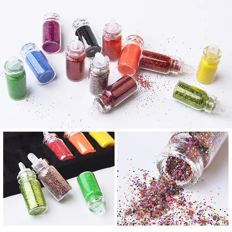 Kit de dijes de Arte de uñas con decoración de diamantes de imitación de 48 botellas que contienen arte de uñas al azar con lentejuelas y brillo de uñas en polvo conjunto