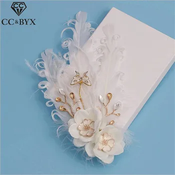 

CC Jewelry Hairpins Hairclips Wedding Decorations Wedding Hair Accessories Handmade Flower For Women Hair Ornaments Feather 9570