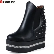 ASUMER/Новое поступление; женские ботинки; модные ботинки на платформе, увеличивающие рост ботильоны; однотонные; сезон осень-зима