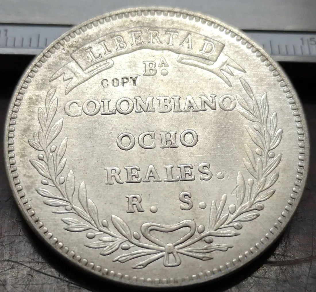 1836 Колумбия 8 реалов (Республика Нуэва Гранада) Посеребренная КОПИЯ