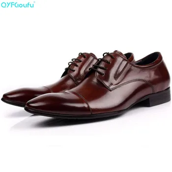 

QYFCIOUFU 2019 Genuine Leather Men Formal Shoes Weddings High Quality Men's Cap Toe Dress Shoes Business Party Casual Shoes