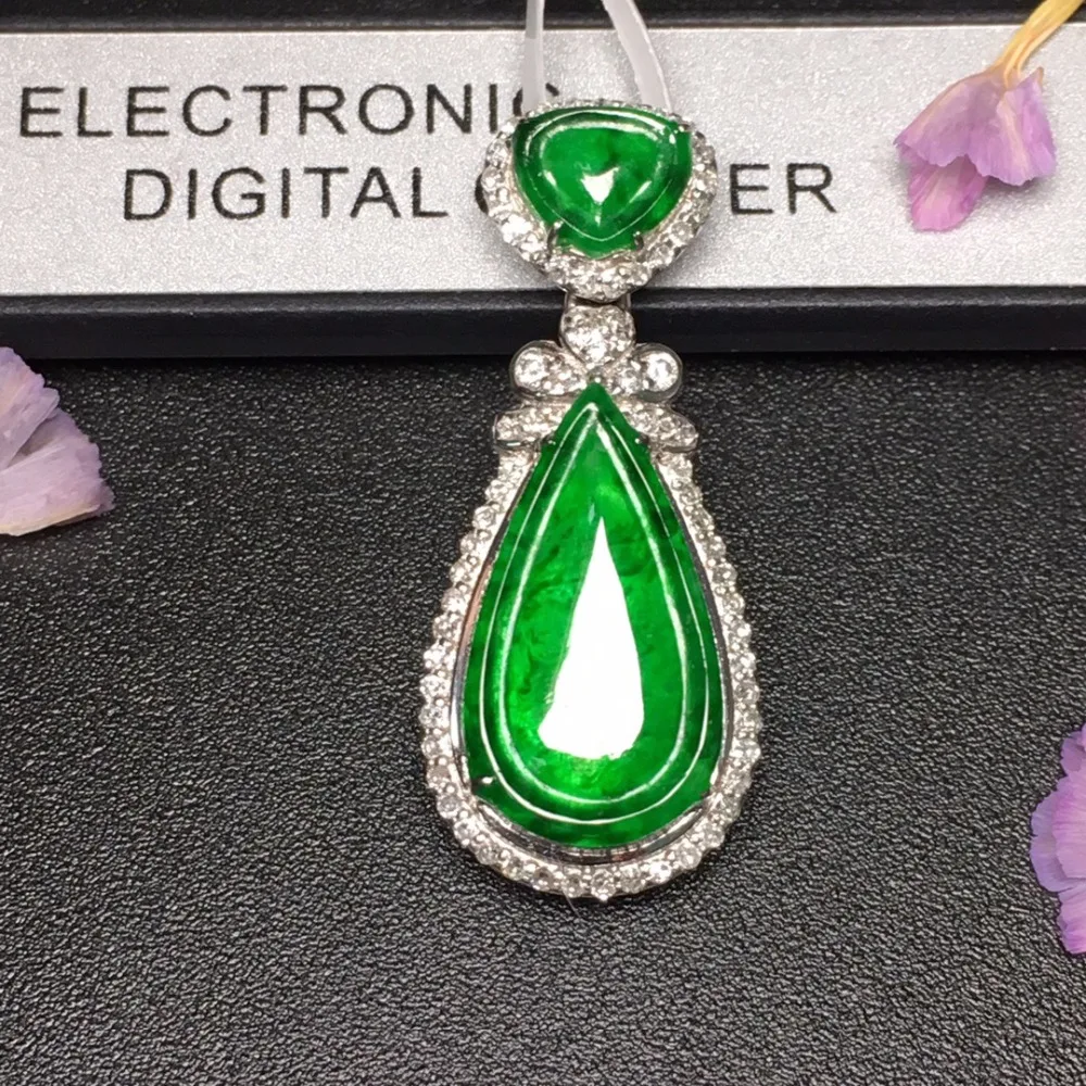 

509 Fine Jewelry Real Pure 18 K White Gold jewel Buddha Natural Burmes Jade Gemstones Jadite Pendant Necklace Pendants Necklaces
