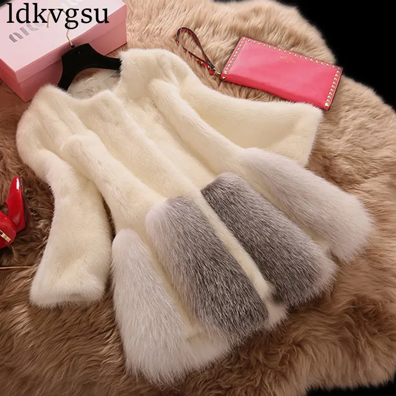 

New Fashion 2019 Women Winter Faux Fox Mink Fur Coat Woman Luxury Medium Long Fake Fur Coats Mujer Female Faux Fur Jackets A1478