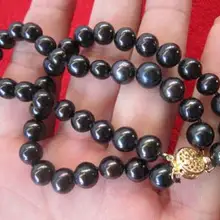 > Благородные Ювелирные изделия Круглый 9-10 мм пресноводный очень красивый 9-10 мм AAA черный натуральный жемчуг браслет 7,5-" 14 k