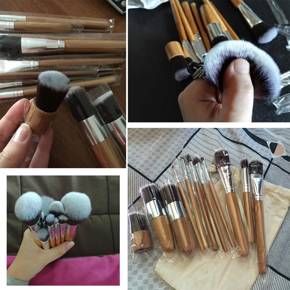 Clearance! 11Pcs Makeup Brushes Cosmetics Tools Natural Bamboo Handle Eyeshadow Cosmetic Make up Set Blush Kit pincel maquiagem (44)