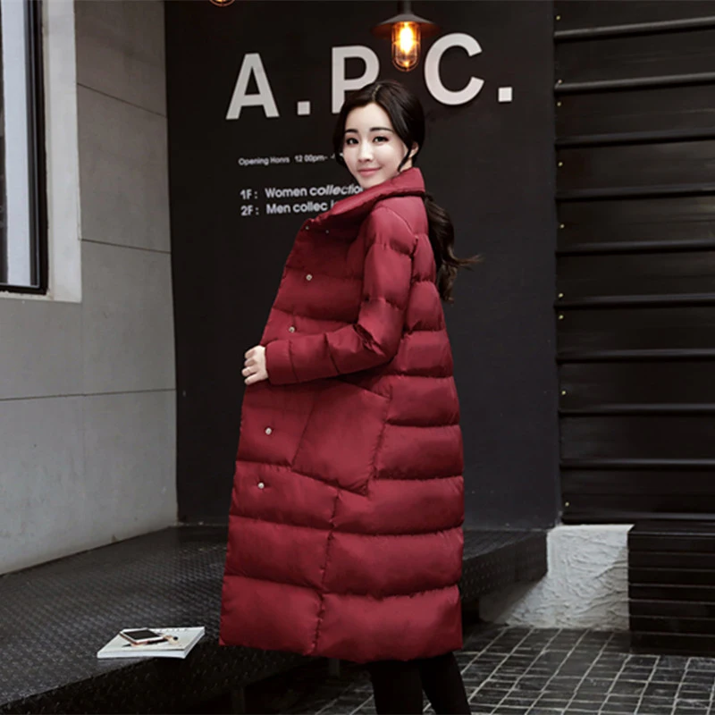 Большой размер, Длинная женская зимняя куртка, пальто, толстые теплые хлопковые парки, пальто для женщин, высокое качество, зимняя верхняя одежда, пальто, куртка - Цвет: Red wine