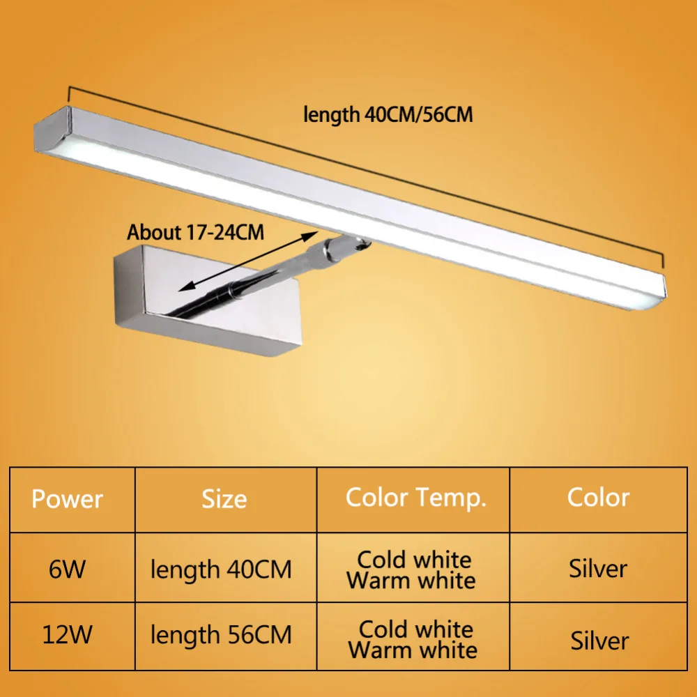  LED Mirror light 6W 8W 40cm 56cm Stainless+Acrylic Modern Decor Lighting Bathroom Lamp Bedroom Foye - 32915882644