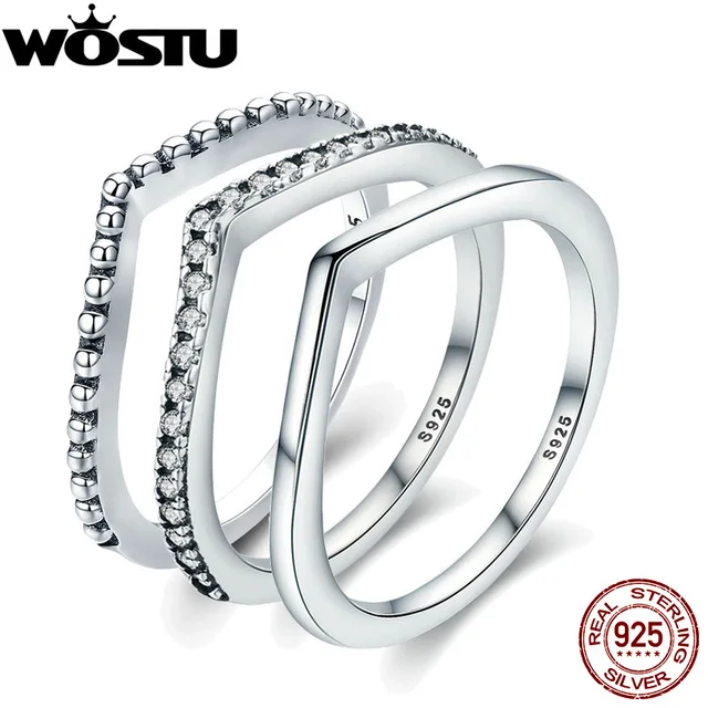 WOSTU 2018 New 100% 925 Sterling Silver Shimmering Wish Stackable Finger Ring Fo WOSTU 2018 New 100% 925 Sterling Silver Shimmering Wish Stackable Finger Ring Fo