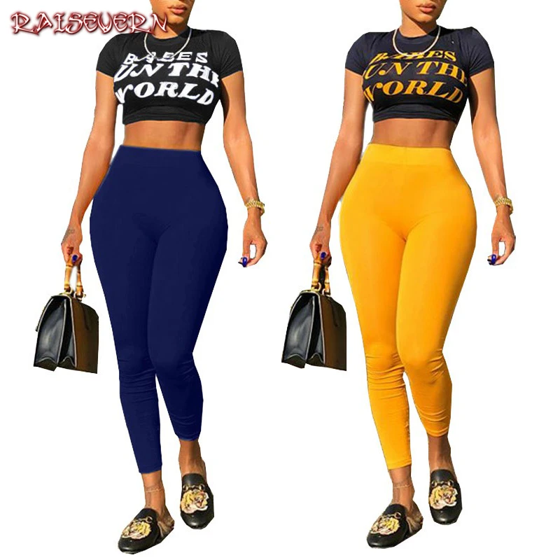 

RAISEVERN Tracksuit 2pcs Women Set Hoodies Hip Hop Short Crop Top+Pencil Pants Hooded 2 Pieces Sets Women Clothing Suits Female
