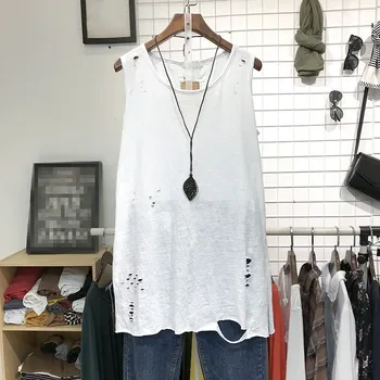 

Women White Black Cotton T Shirt Sleeveless Solid Color Loose T Shirt Women Casual Tops