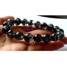 Настоящий высококачественный прозрачный натуральный черный Рутиловый Кварц готовый стрейч мужской браслет круглые большие бусины 11 мм