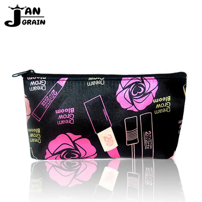 Fashion Rose Women Cosmetic Bag Travel Polyester Makeup Bag Zipper Make Up Organizer Storage Pouch Toiletry Beauty Wash Kit Case