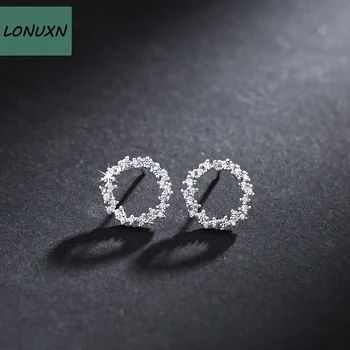 

1.1cm 925 Silver hollow Shiny white crystal high quality Earrings female fashion Earrings women jewelry simple lovers best gift
