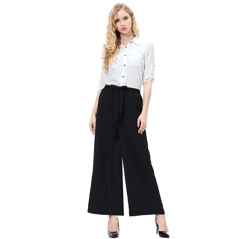 

Solid Color Striped Women's Pants Summer New 2019 Long Loose Nine Pants Women Thin Section with Belt Waist Women Pants