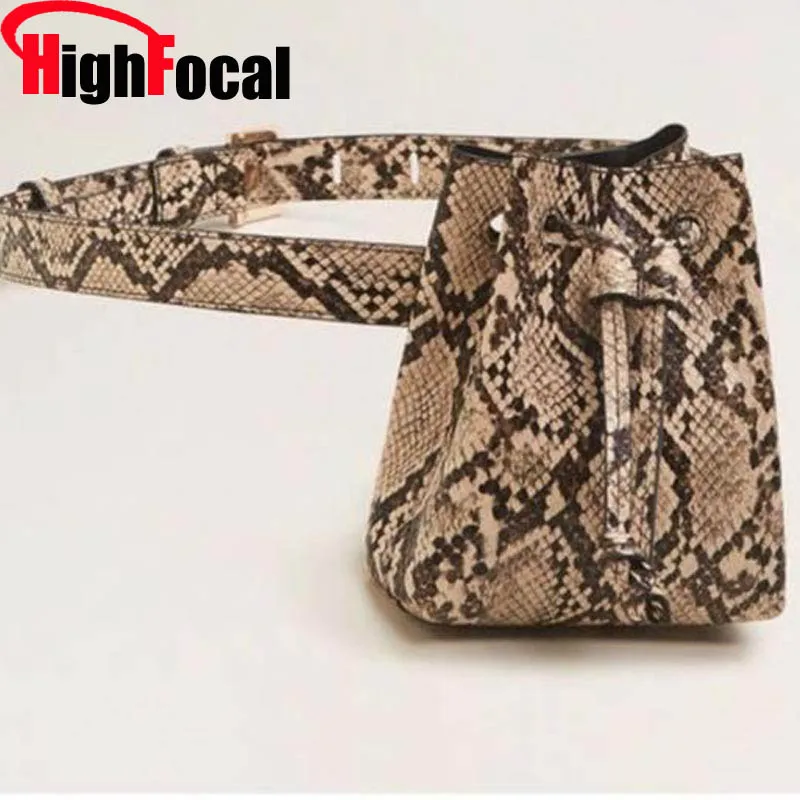 

2019 Waist Bag Fanny Pack Bucket Belt Bag Animal Print Serpentine Alligator Leather Women Brand Chic Drop Shipping