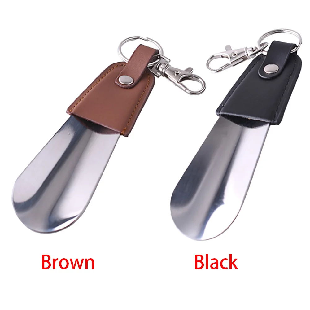 Leather Portable Spoon Slip Mini Sturdy Shoe Horn Key Ring Stainless Steel Seniors