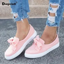 DAGNINO Women Loafers Plus Size Platform Slip On Bowtie Flat Sewing Casual Bowknot Shoe For Female Flock Moccasins Footwear