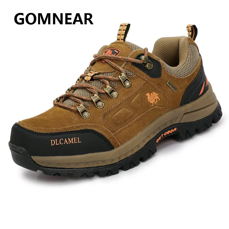 Sapatos de Couro Sapatos de Escalada Tênis de Inverno Turismo ao ar Livre para Caminhadas Botas de Montanha Sapatos de Desporto Gomnear Camelo Homens Genuíno Caminhadas