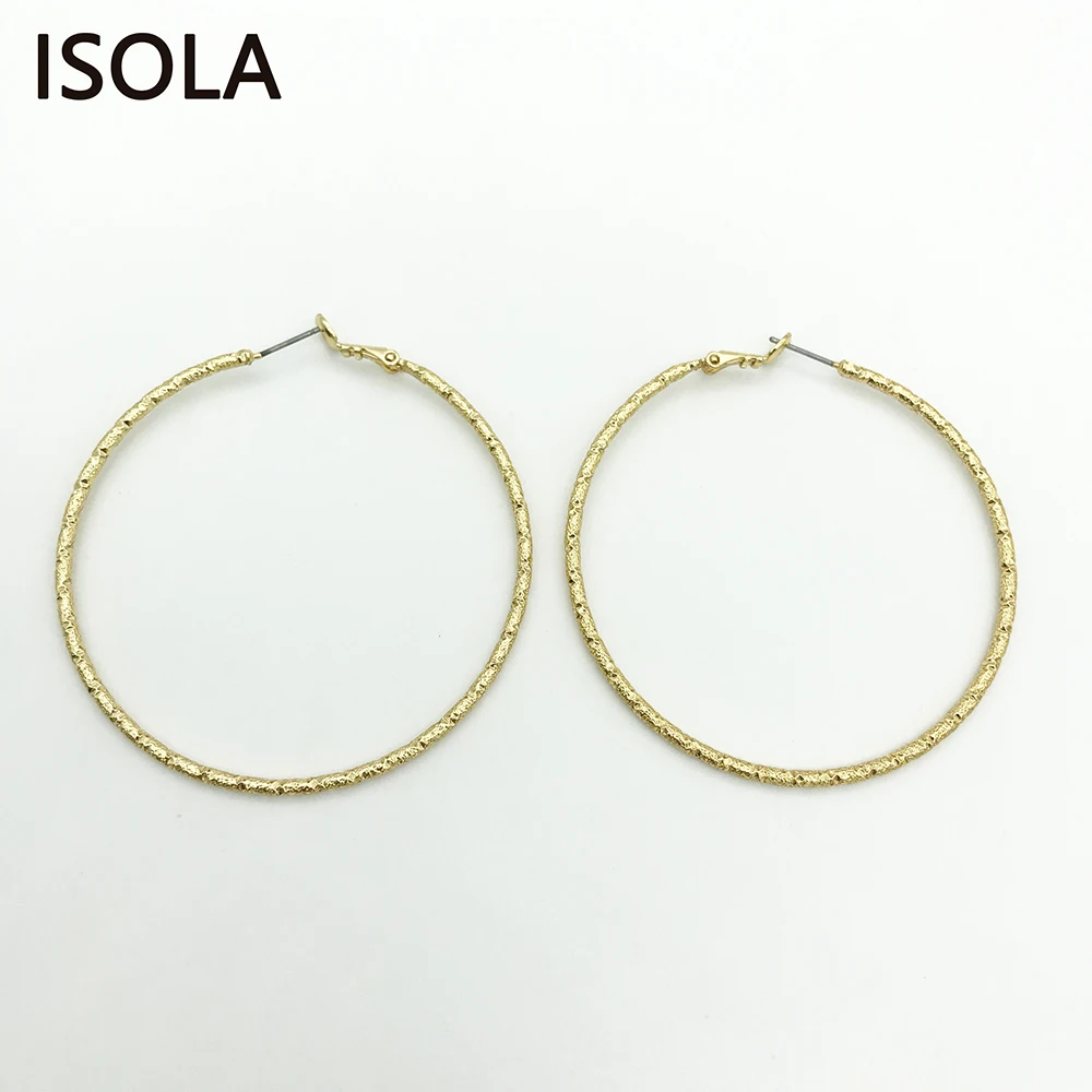 

ISOLA Top Quality Round Shape Unsmooth Surface Classic Large Creole Earring Circle Shape Big Statement Hoop Earring For Girl