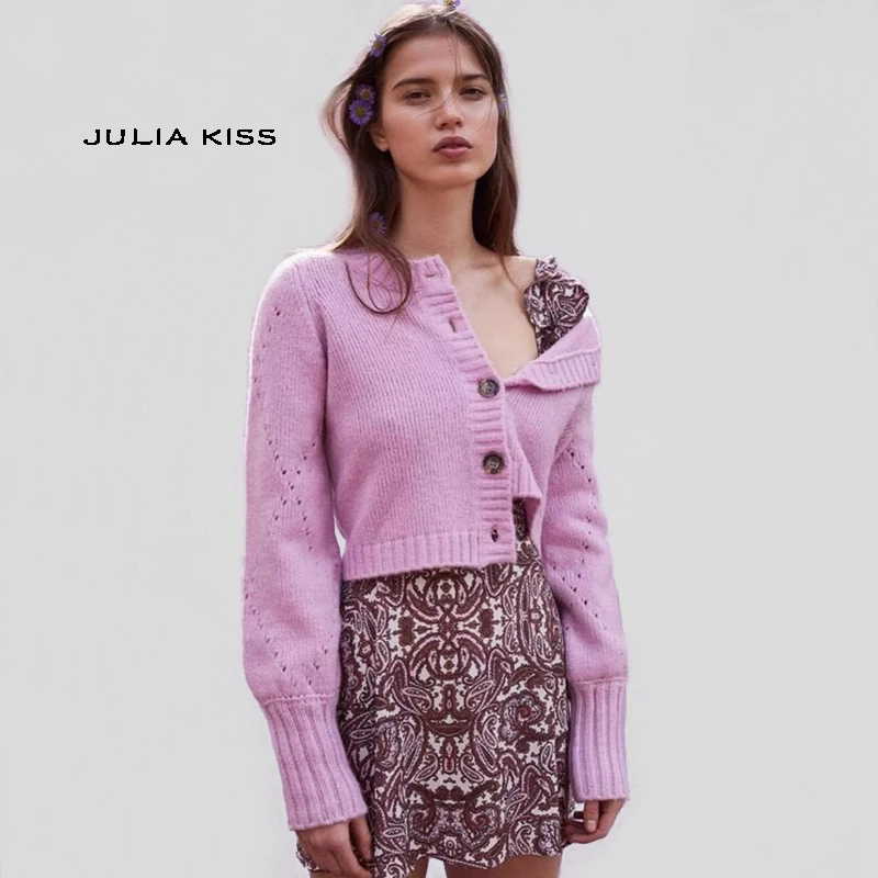 

Women Diamond Sleeve Knit Cardigan Cropped Knit Top Sweater