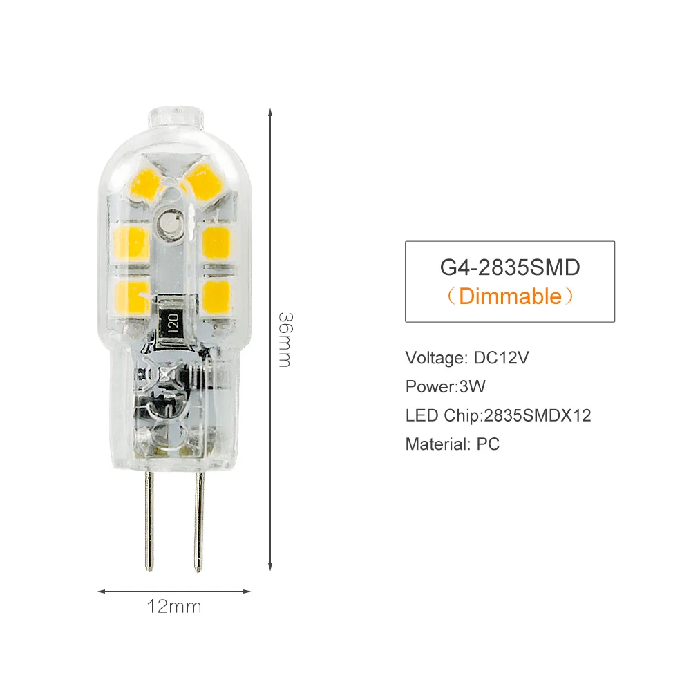3 Вт, 5 Вт, 6 Вт, 12 В постоянного тока, светодиодный светильник G4 с регулируемой яркостью, лампа для дома, кухни, капот, светильник, светильник, люстра, лампы, замена галогенов - Испускаемый цвет: 3W-2835 Dimmable