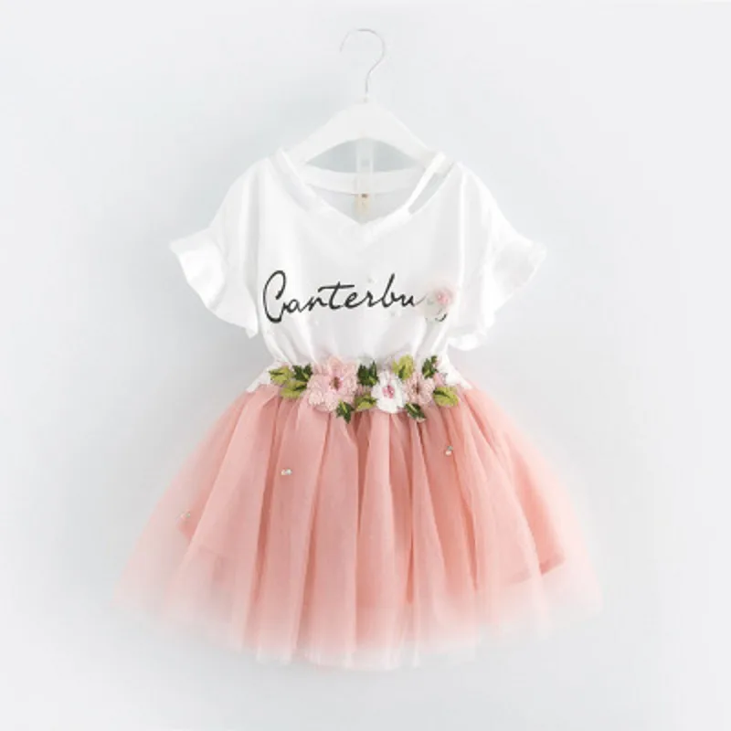 2019-Children-Clothing-Sets-Baby-Girls-Pineapple-Flower-Letter-Suit-Girl-Clothing-T-Shirt-Skirt-2PieceSummer