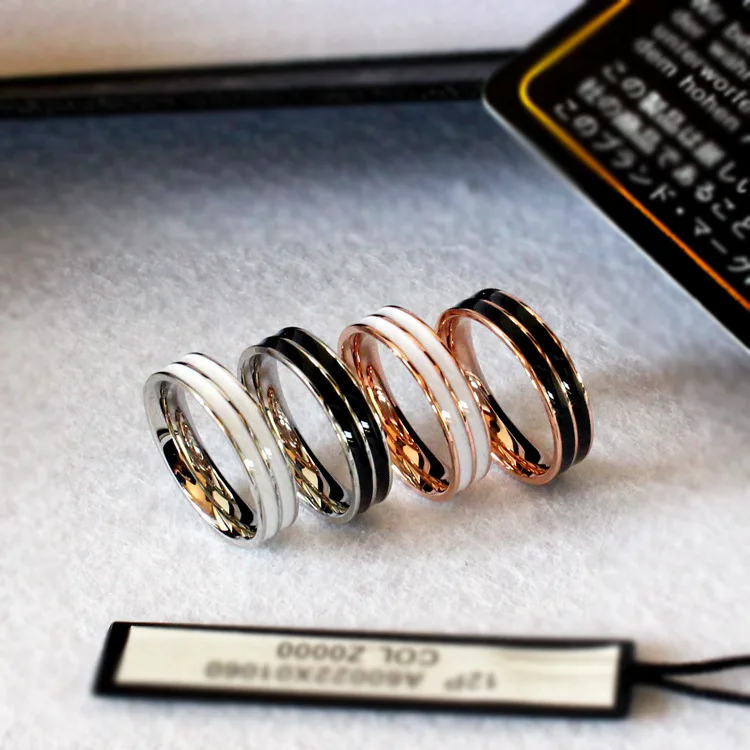 

YUNRUO 2017 Fashion Black White Weeding Ring Accessorie Titanium Steel & Rose Gold Color Jewelry Wholesale Woman Free Shipping