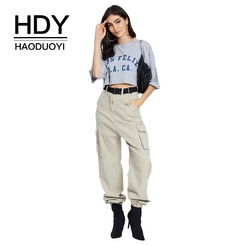 

HDY Haoduoyi Femme Summer Stylish Casual Tops Loose Letters Printed Round Collar Short Sleeves Gray Befree Comfortable T-shirts