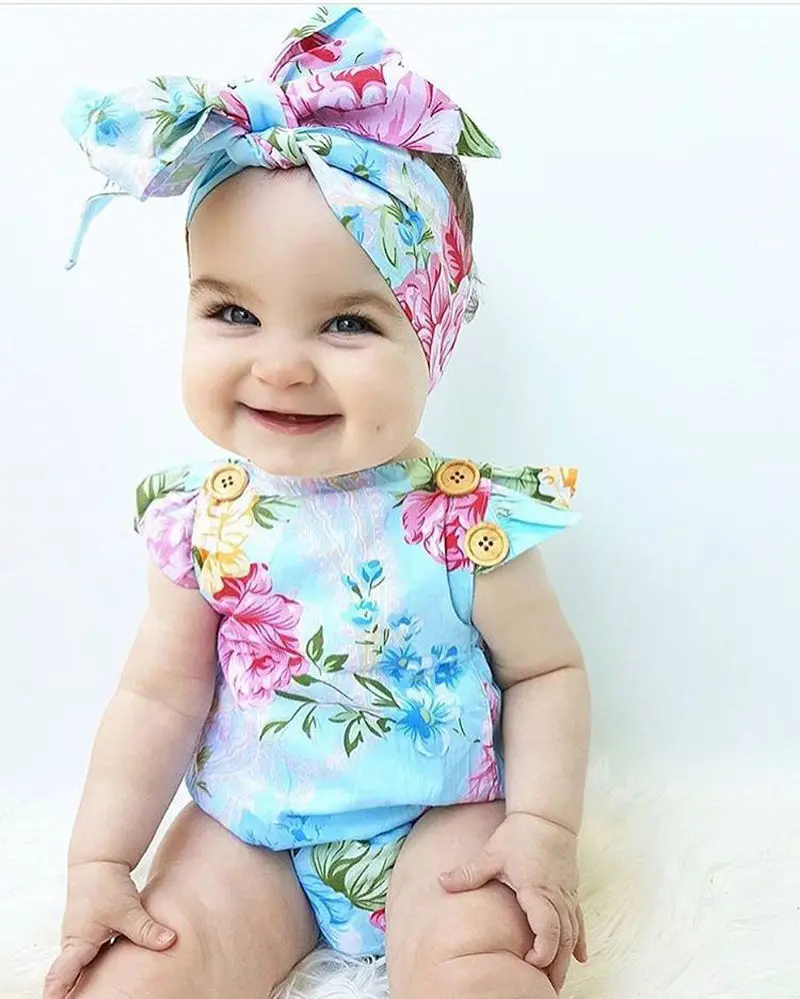 

One Piece Swimwear Baby Girl Floral One Piece Beachwear Bikini Suit Bodysuit Romper Jumpsuit Outfits Sunsuit + Bow Tie Hardware