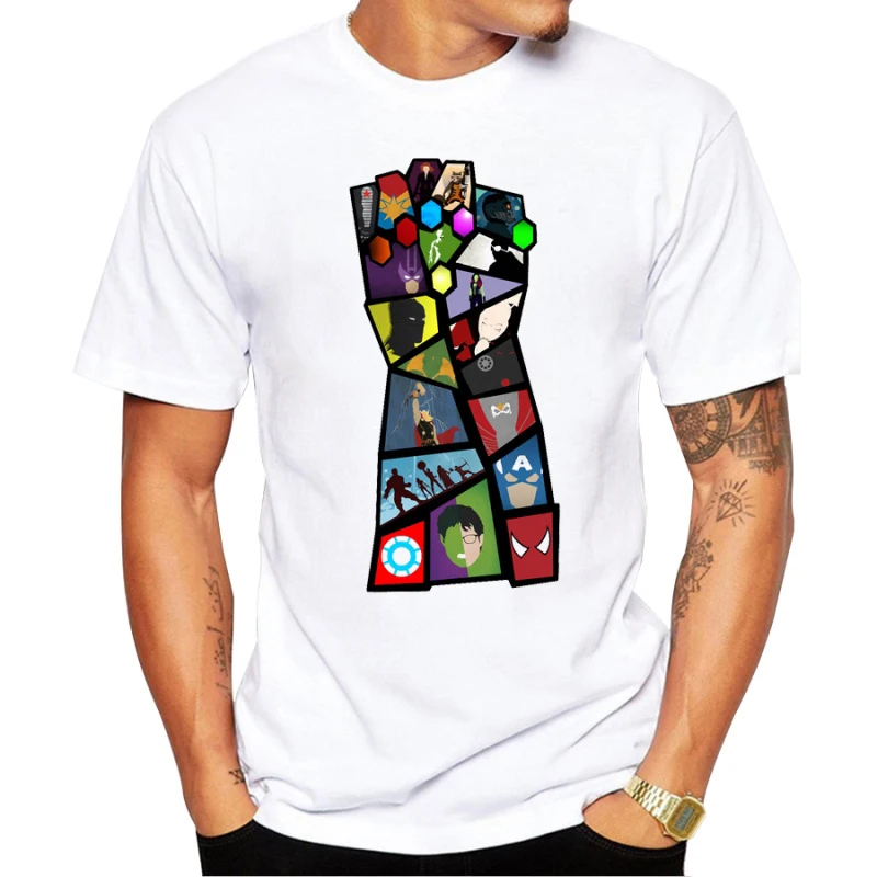 

New Arrival Men Avengers Infinity War T Shirt Thanos Gauntlet Printed Male street Short sleeve fashion tops o-neck hipster tee