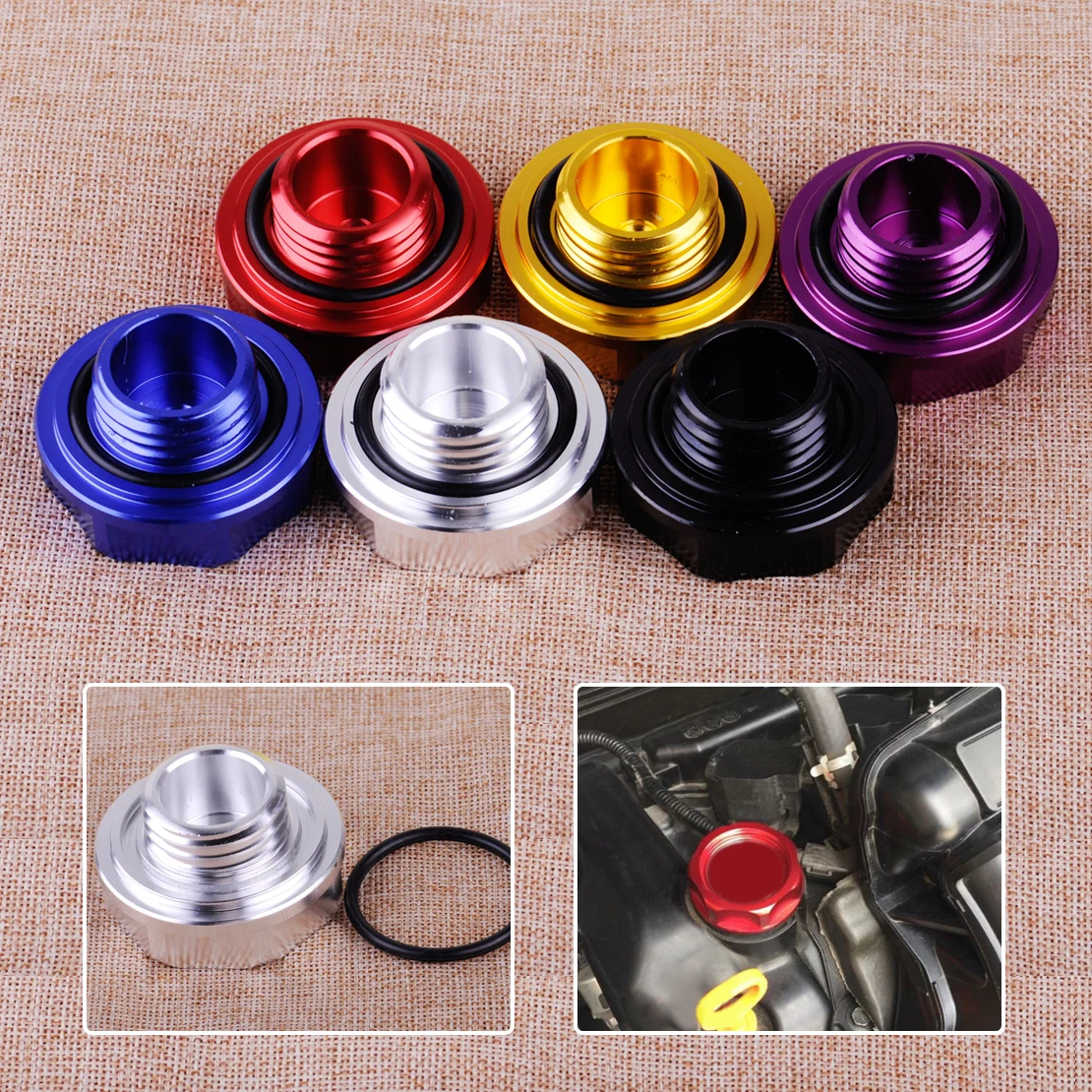 

CITALL Aluminum Alloy Power Engine Cap Fuel Filler Tank Cover Intake Cover fit for Honda Civic Acura with screw-on type oil cap